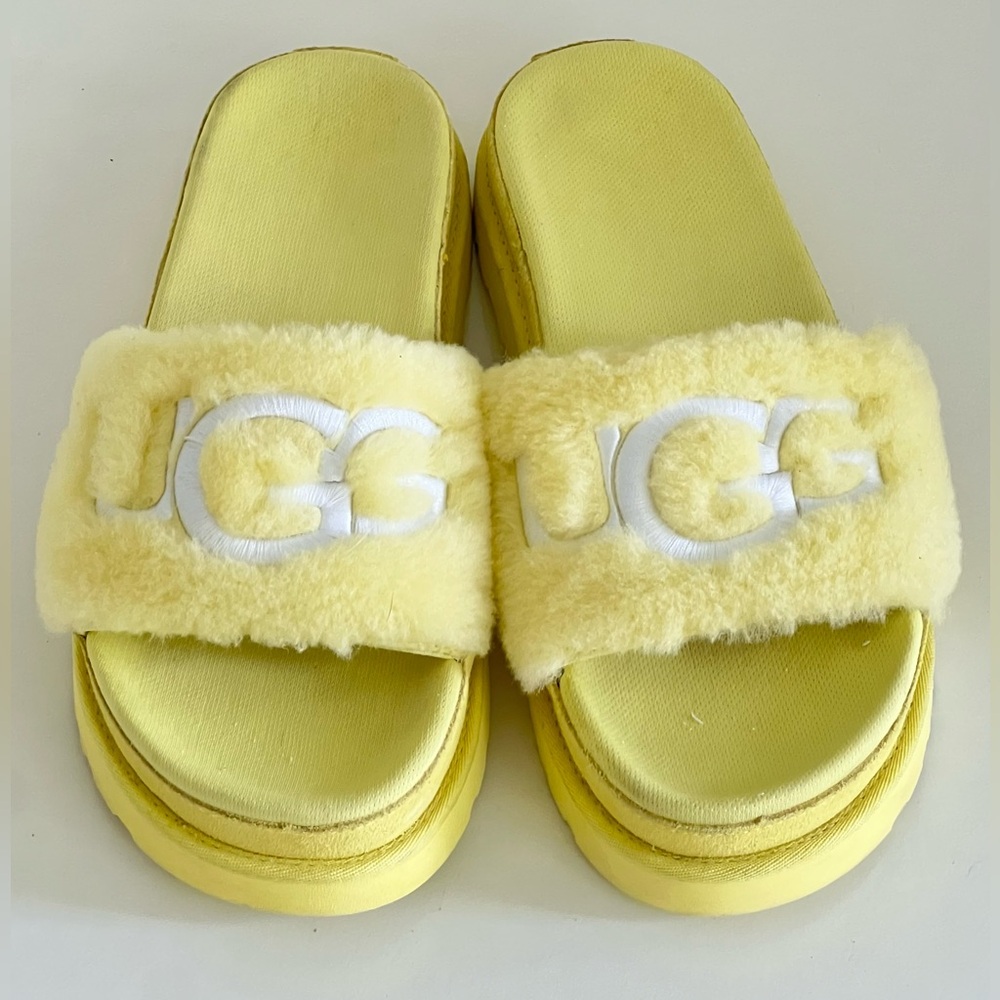 UGG Yellow Fluff Slide Sandals
